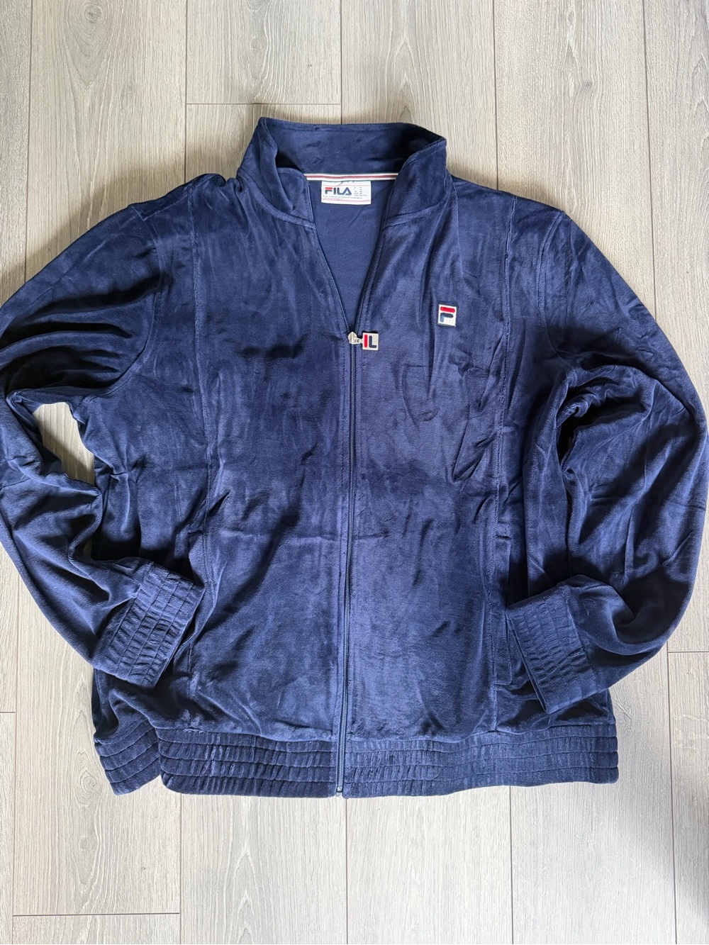 FILA Men's Navy Velour Zip-Up Track Jacket